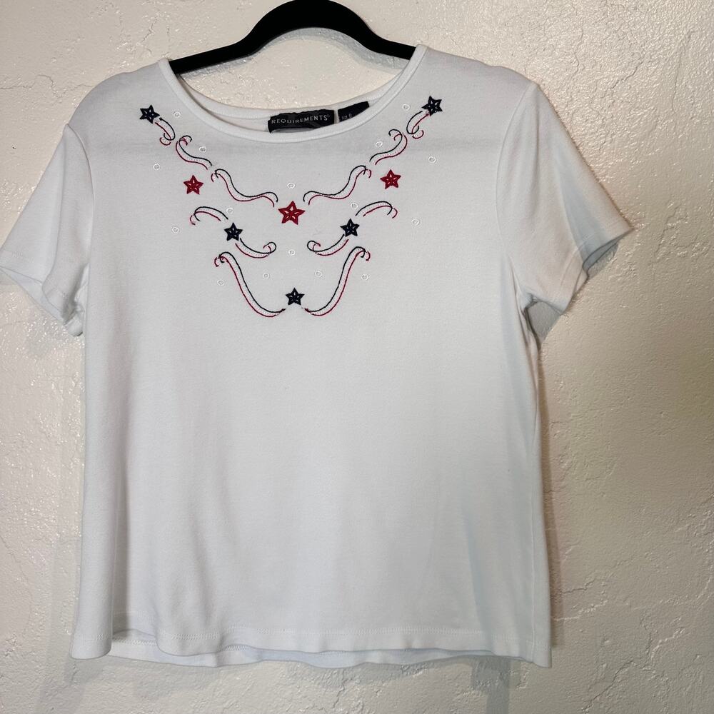 Vintage Requirements Size Small 100% Cotton T-Shirt White Stars Patriotic